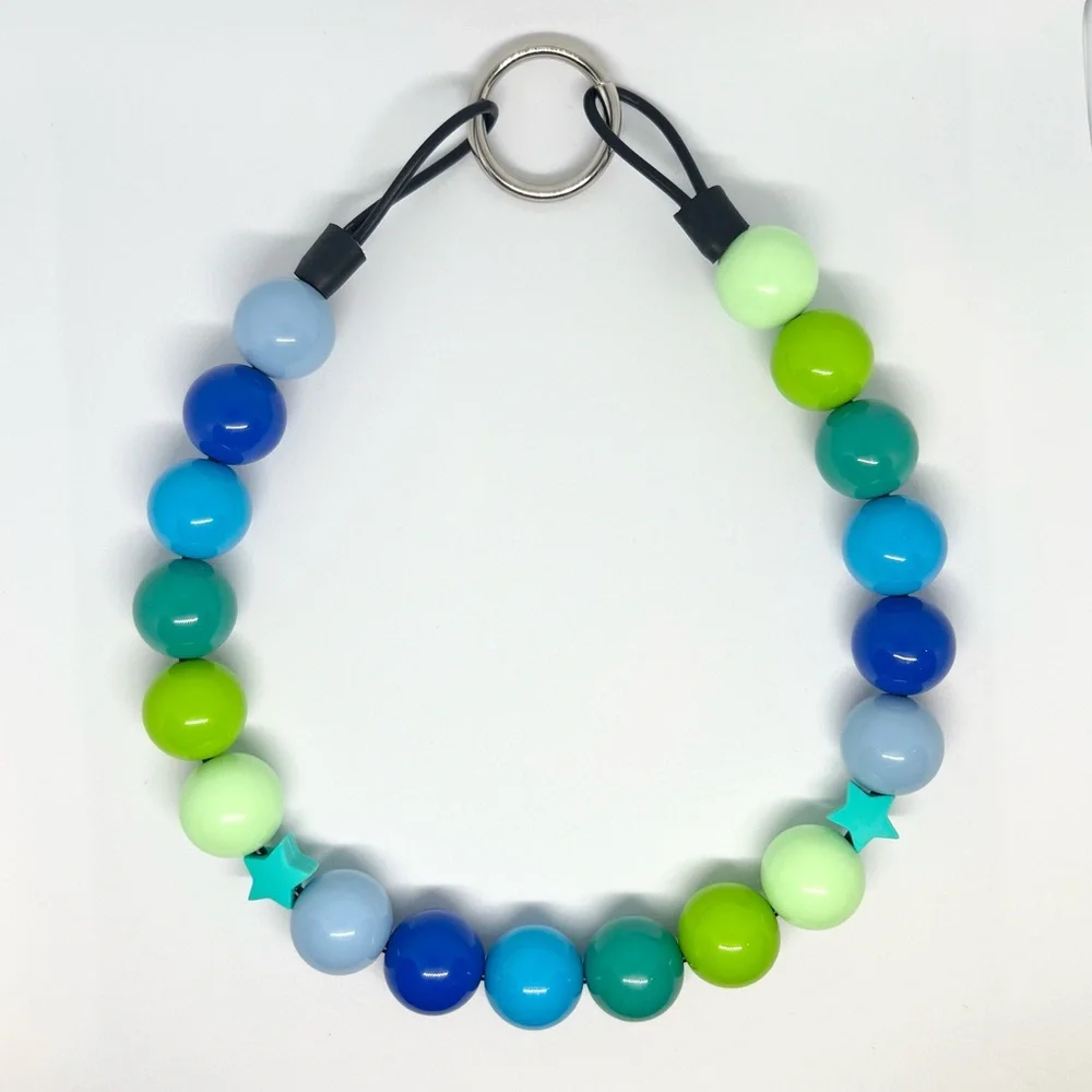 Blue Green Teal Gradient Beaded Dog Collar Necklace Size Medium - 16 inches
